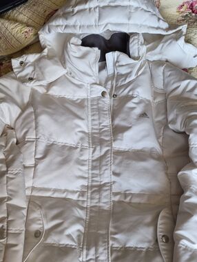 adidas Women's White Quilted Puffer Coat with Hood